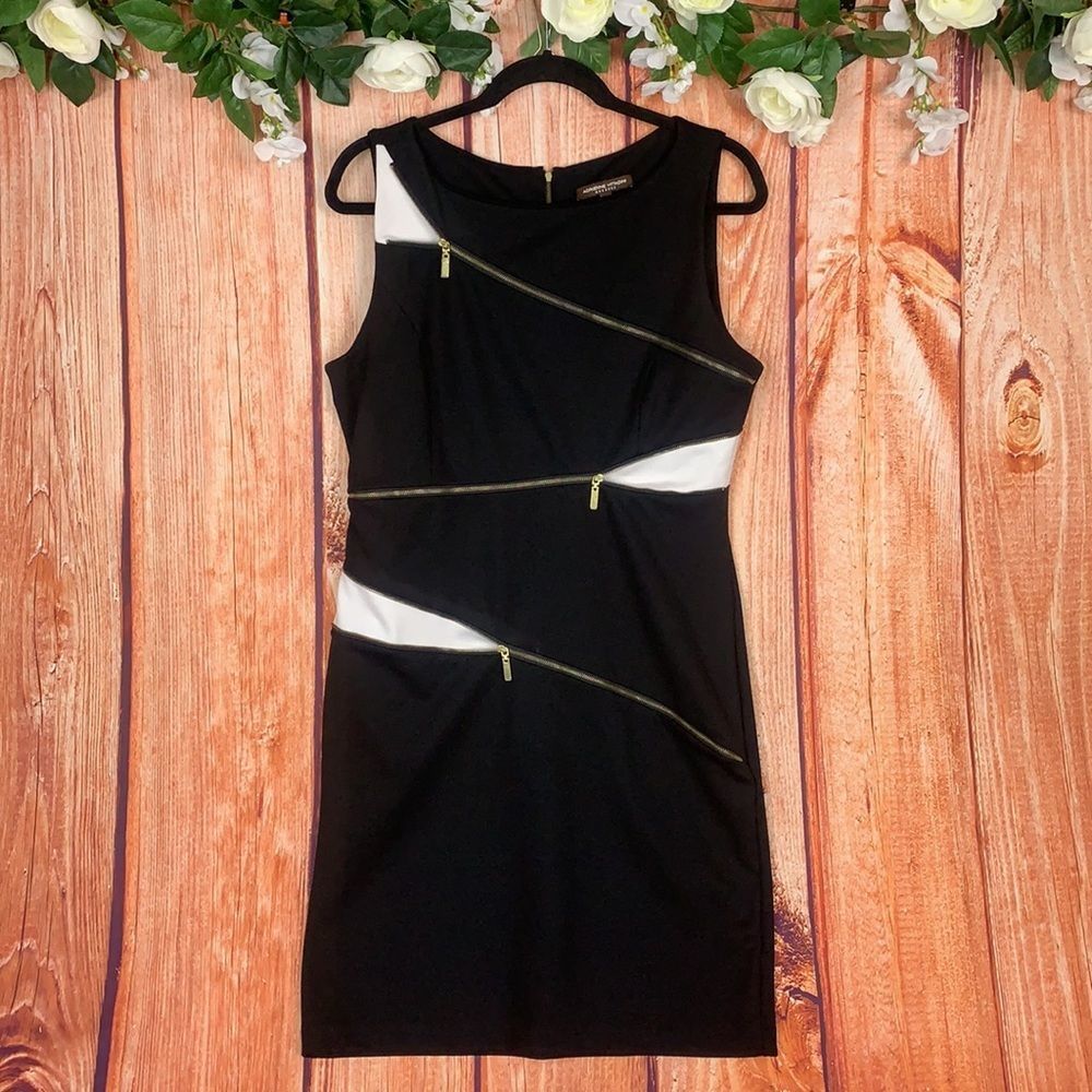 Adrienne Vittadini Zippered B&W Midi Dress 1701